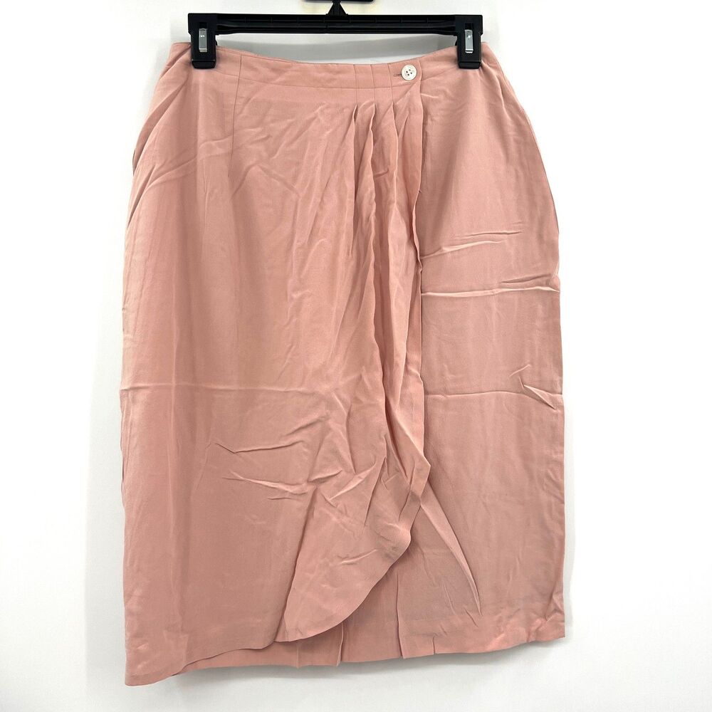 Talbots 100% Silk Pink Wrap Front Pencil Skirt Womens Size 8 Vintage NWT